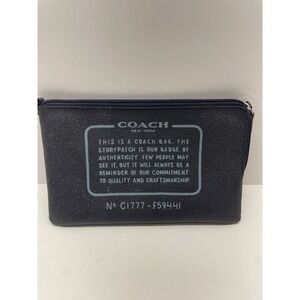 Coach New York Dark Blue Wristlet Pouch Storypatch Clutch 6.5x9.5"